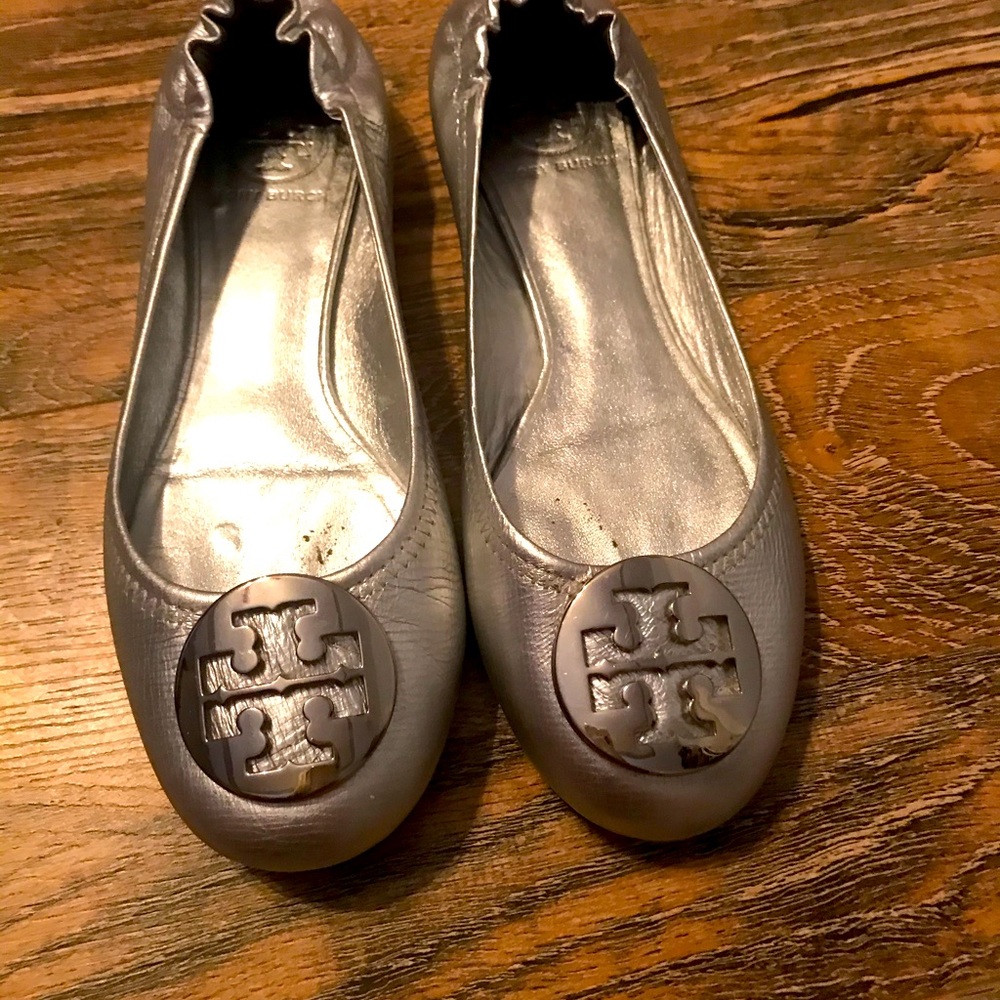 Tory Burch silver Ballet Flats